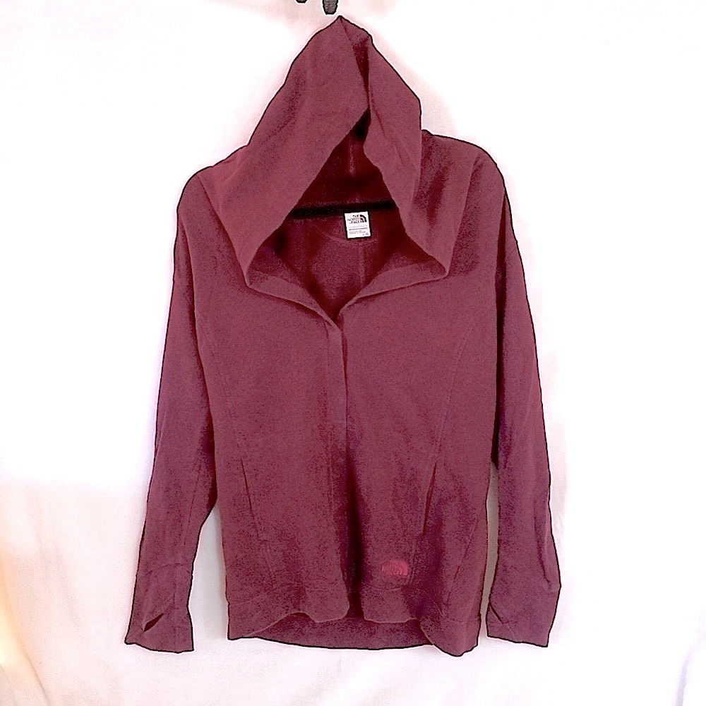 North Face Womans Hooded Jacket Burgundy Snap Up Front Size Large